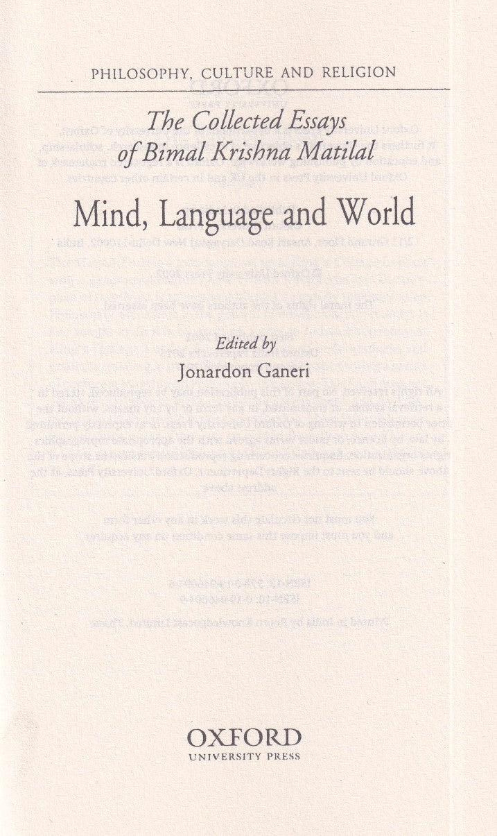 Mind, Language and World Vol 1: The Collected Essays of Bimal Krishna Matilal