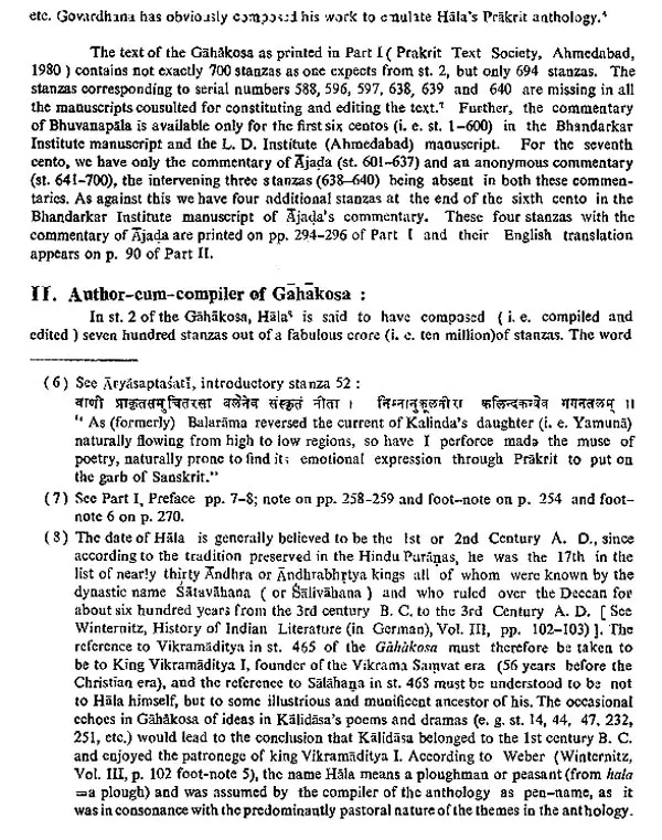 The Gahakosa of Hala (Satavahana)  Part II (1988 Edition)