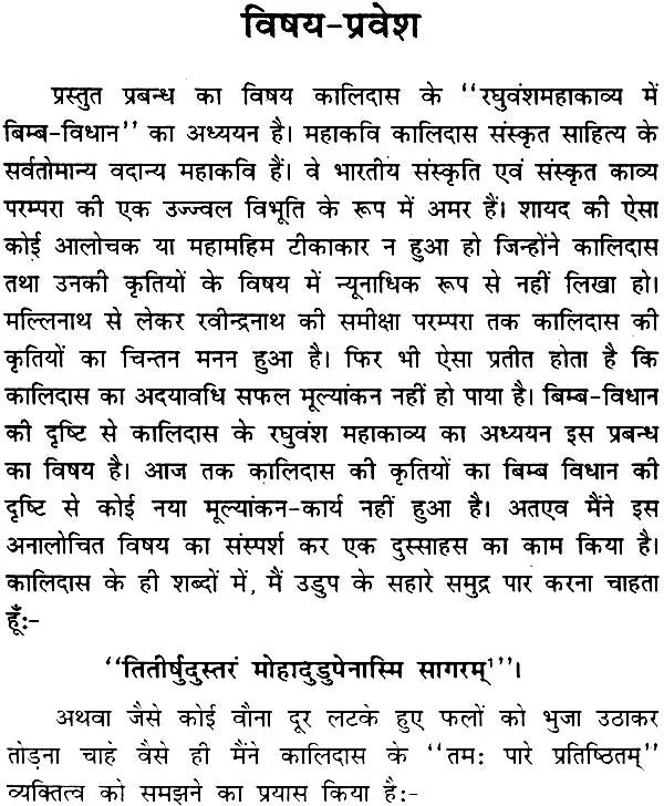 कालिदास के रघुवंश महाकाव्य में बिम्ब विधान (संस्कृत एवं हिंदी अनुवाद),Concept of Bimba in Raghuvamsa of Kalidasa