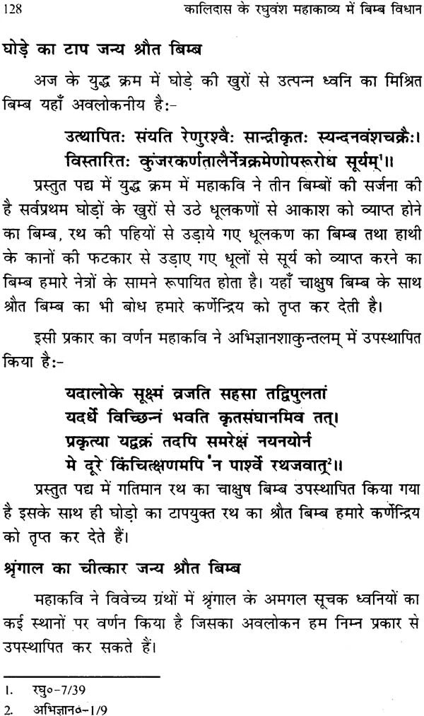 कालिदास के रघुवंश महाकाव्य में बिम्ब विधान (संस्कृत एवं हिंदी अनुवाद),Concept of Bimba in Raghuvamsa of Kalidasa