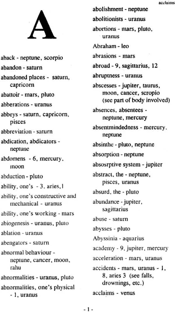 Dictionary of Significators in Astrology