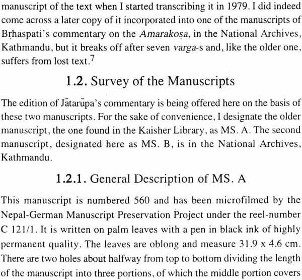 Jatarupa's Commentary on the Amarakosa (2 Parts): For the first time critically edited together with an Introduction, Appendices and Indices