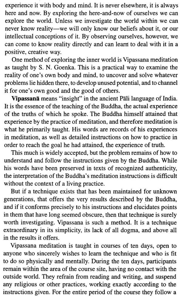 Vipassana Meditation (The Art of Living as Taught by S. N. Goenka)