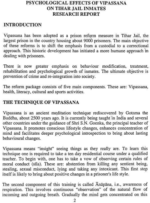 Psychological Effects of Vipassana on Tihar Jail Inmates