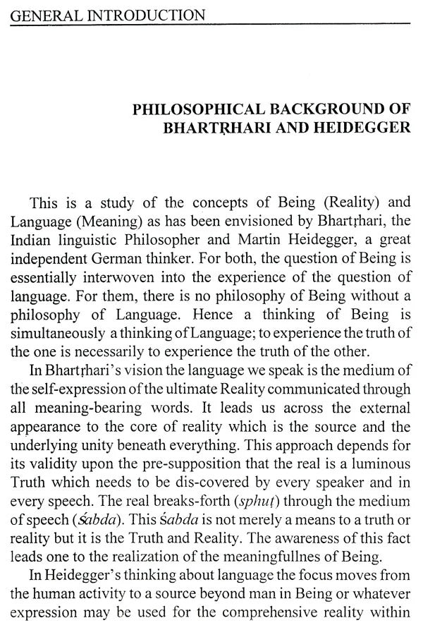 Being Meaning,Reality and Language in Bhartrhari and Heidegger